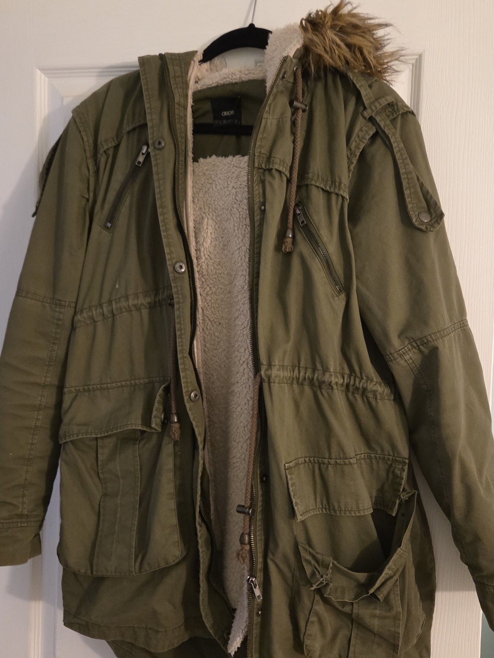Asos Maternity Olive Green Parka Jacket with Sherpa Lining